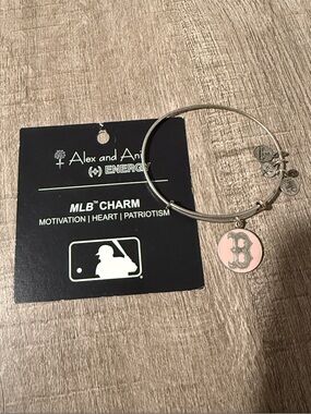 Alex and Ani Silver Bangle with Pink Boston Redsox Charm
